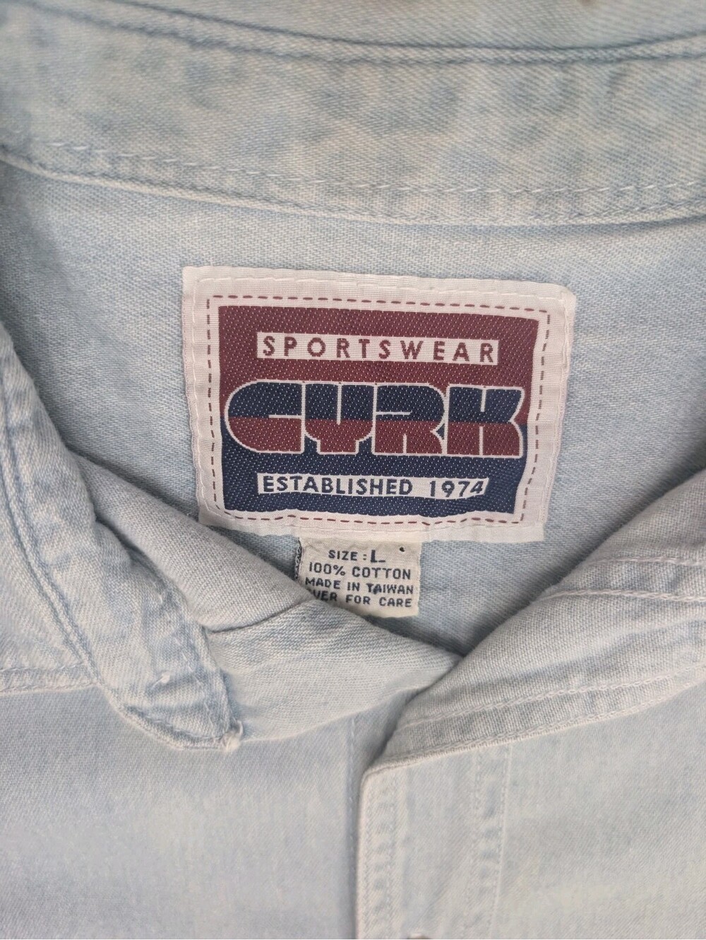 Insane Vintage 80s Cryk Chambray Shirt Mens L Long Sleeve Rasta Jammin Soccer - Picture 9 of 16